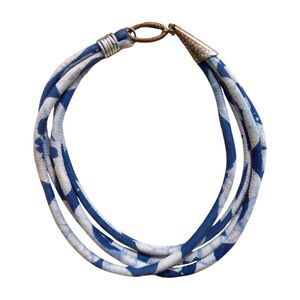 Handmade Vintage Nautical Blue & White Fabric Wrapped Rope Statement Necklace